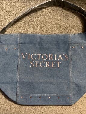 Victoria's Secret Blue Denim Tote with Rose Gold Accents